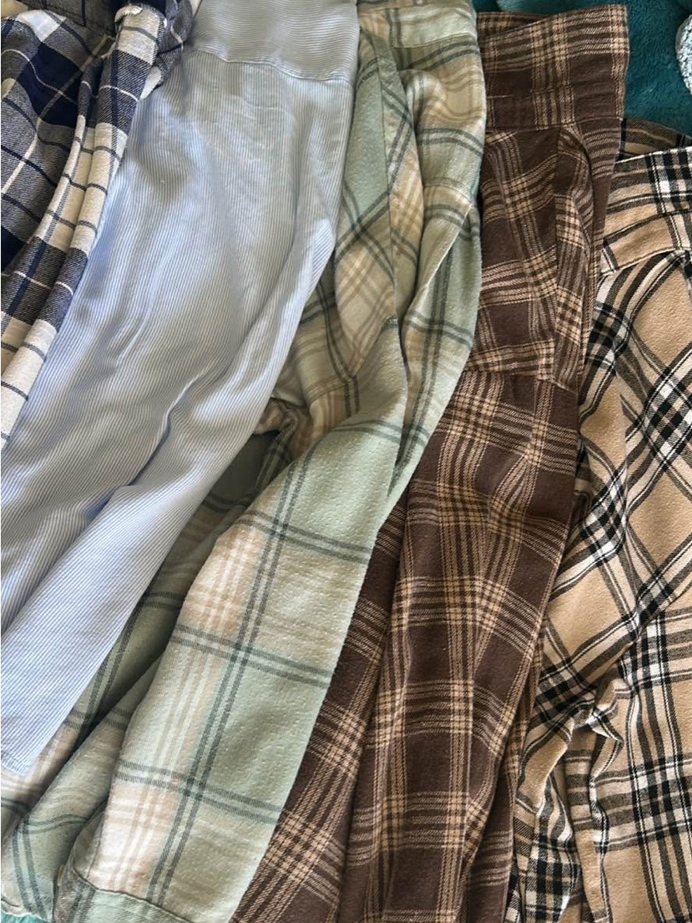 Ardene Plaid and Solid Blouse Mix - Blue, Green, Brown, Cream